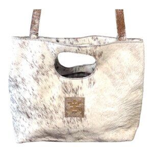 Genuine Cowhide Leather Hair On Shoulder Bag Purse Cutout Handles Adjust Strap